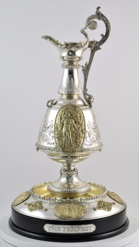 The shrewsbury race cup 1875 a massive parcel-gilt sterling silver ewer and stand