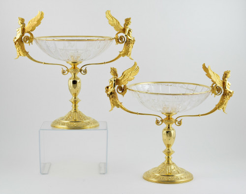 Asprey - An opulent Pair of Silver-gilt Mounted, Rock Crystal tazzas.