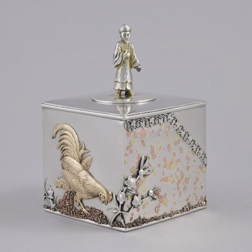 A rare & unusual aesthetic-movement "curio" mixed-metal Silver Tea Caddy.