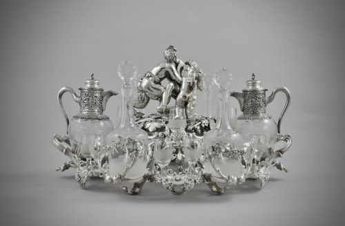 A very unusual heavy quality French silver liqueur serving centrepiece.