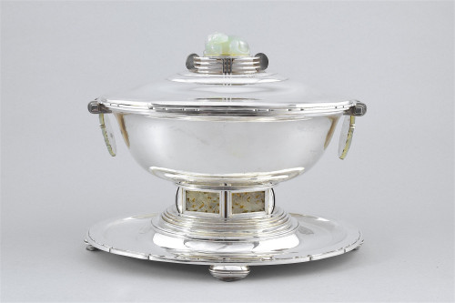 An outstanding french silver Art Deco tureen, stand & cover.