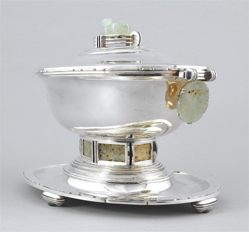 An outstanding french silver Art Deco tureen, stand & cover.