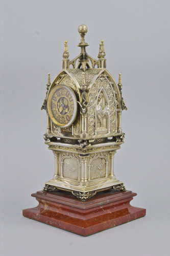 A magnificent French silver-gilt mantle clock and barometer, retailed by Tiffany.