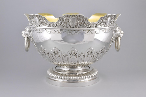 A monumental Victorian sterling silver Monteith bowl.