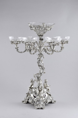 A large victorian silver epergne centrepiece
