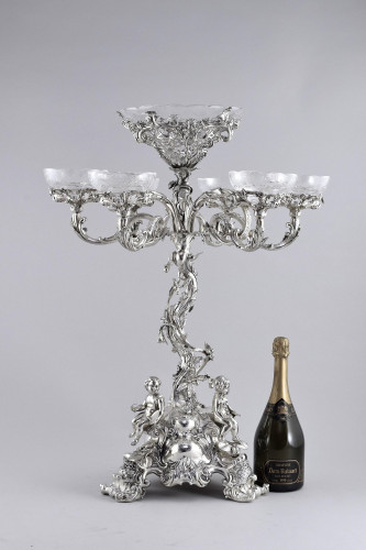 A large victorian silver epergne centrepiece