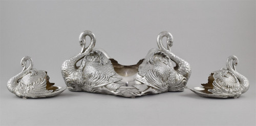 A Suite of three silver swan centrepieces.