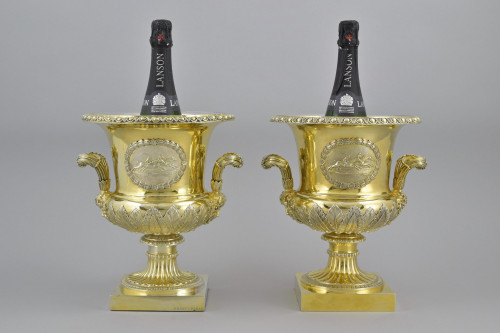 A Fine Pair of french silver-gilt wine coolers