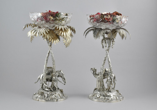 An Unusual pair of edwardian silver palm-tree centrepieces