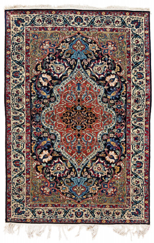 ANTIQUE WOOL AND PART SILK PERSIAN TEHRAN RUG