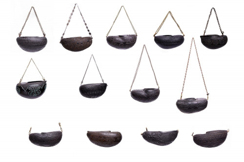 COLLECTION OF QAJAR COCO DE MER KASHKULS, PERSIA, 19TH CENTURY