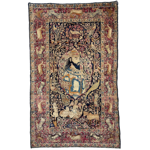 Pictorial Kerman Raver Rug Depicts Khosrow Anushirvan King Of Persia
