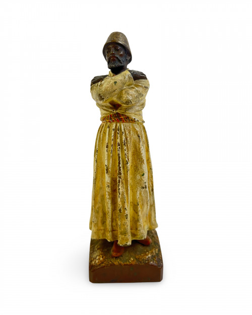 AN ORIENTALIST FRANZ BERGMAN COLD PAINTED BRONZE FIGURE OF A WHIRLING DERVISH, EARLY 20TH CENTURY