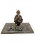AN ORIENTALIST COLD-PAINTED BRONZE SCULPTURE OF A SNAKE CHARMER, FRANZ XAVER BERGMAN, 20TH CENTURY