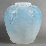 Rene Lalique opalescent & blue stained Alicante vase