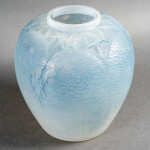 Rene Lalique opalescent & blue stained Alicante vase