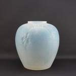 Rene Lalique opalescent & blue stained Alicante vase