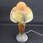 Daum Enameled Winter Landscape Table Lamp C1910