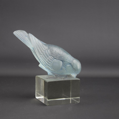 Rene Lalique blue stained Moineau paperweight on socle
