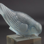 Rene Lalique blue stained Moineau paperweight on socle