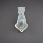 Rene Lalique blue stained Moineau paperweight on socle