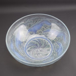 Rene Lalique opalescent and green stained Chiens No1 bowl