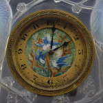 Rene Lalique opalescent Inseparables clock with painted dial