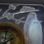 Rene Lalique opalescent Inseparables clock with painted dial