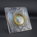 Rene Lalique opalescent Inseparables clock with painted dial