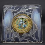 Rene Lalique opalescent Inseparables clock with painted dial