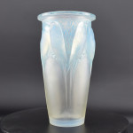 Rene Lalique opalescent & blue stained Ceylan vase