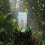 Rene Lalique opalescent & blue stained Ceylan vase