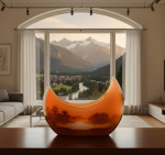 Galle cameo glass landscape crescent shaped vase