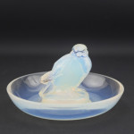 Rene Lalique opalescent glass moineau ashtray