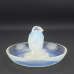 Rene Lalique opalescent glass moineau ashtray