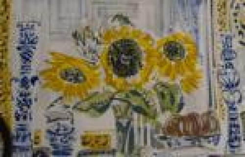 Sunflowers and Delft Candlesticks