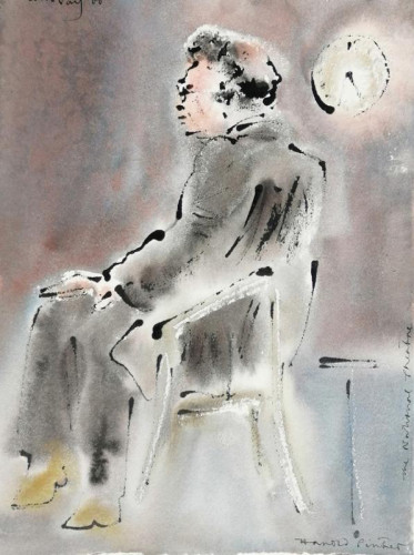 A portrait of Harold Pinter at the dress rehearsal of his  play 'Remembrance of Things Past