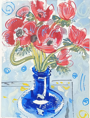 Anemones in Bristol Blue Glass Vase