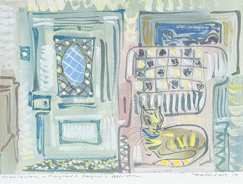 Maynard Keyne's Bedroom with cat at Charleston
