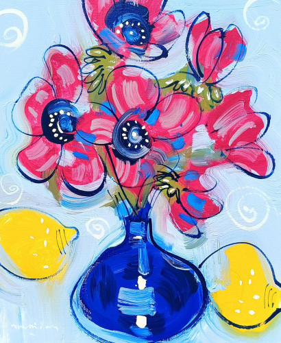 Anemones in Bristol Blue Glass Vase
