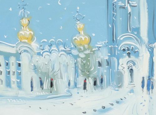 Smolny Cathedral, St. Petersburg, snow.