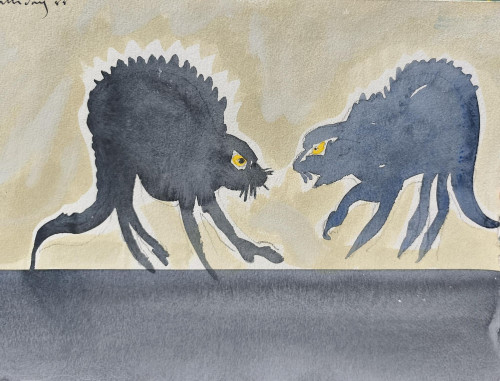 Two cats fighting. After Goya.
