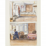 Watercolour of the  Captain's Cabin on HMS Monarch