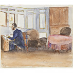 Watercolour of the  Captain's Cabin on HMS Monarch