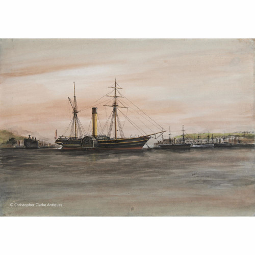 SOLD Steam Paddle Ship at Chatham Docks likely by Harry Price