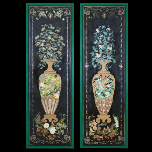 A pair of Victorian decoupage panels