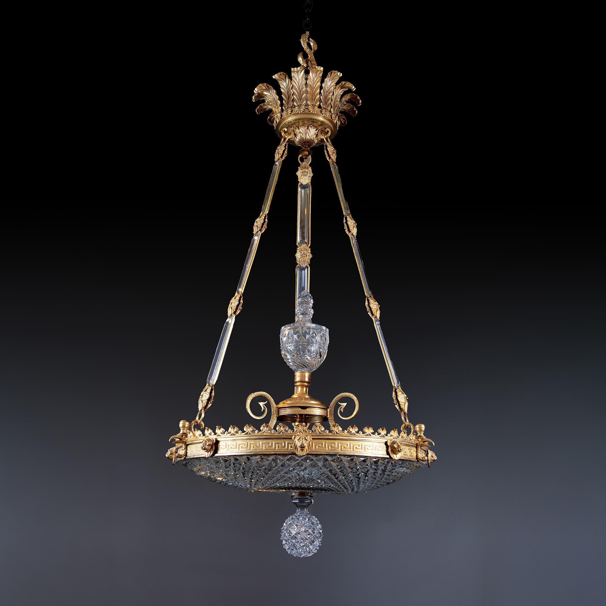 A Regency period gilt bronze and cut glass dish light