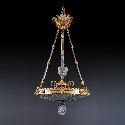 A Regency period gilt bronze and cut glass dish light