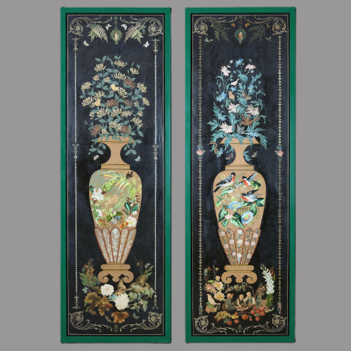 A pair of Victorian decoupage panels