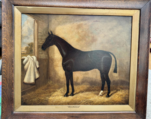 19th century English portrait of a Hunter in a stavble